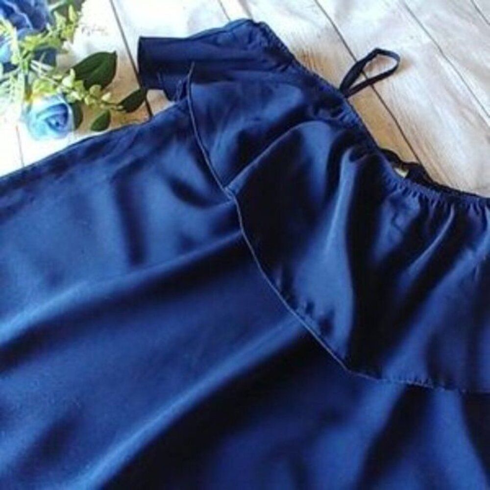 Sapphire Blue Lace Edge Ruffle Top - Picture 5 of 10